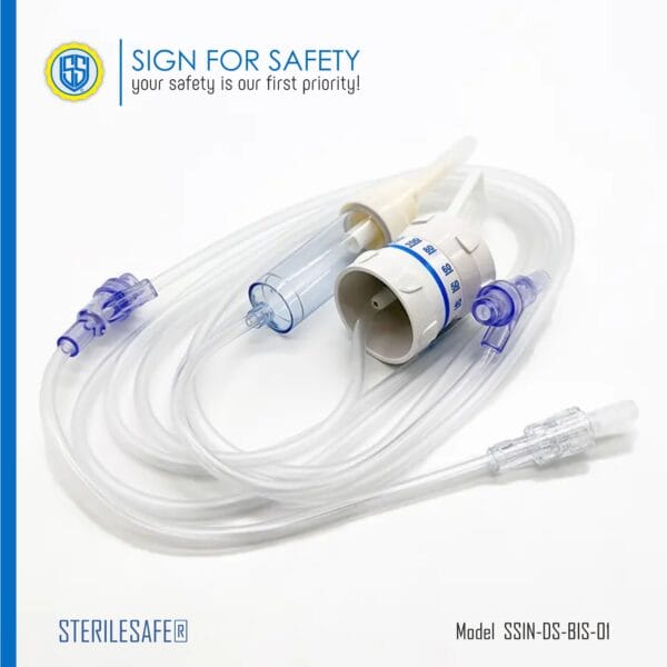 STERILESAFE® Disposable IV Giving Set with flow regulator for precise fluid administration.