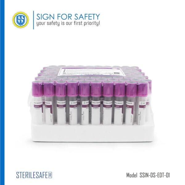 STERILESAFE® EDTA vacuum blood collection tube for hematology testing.