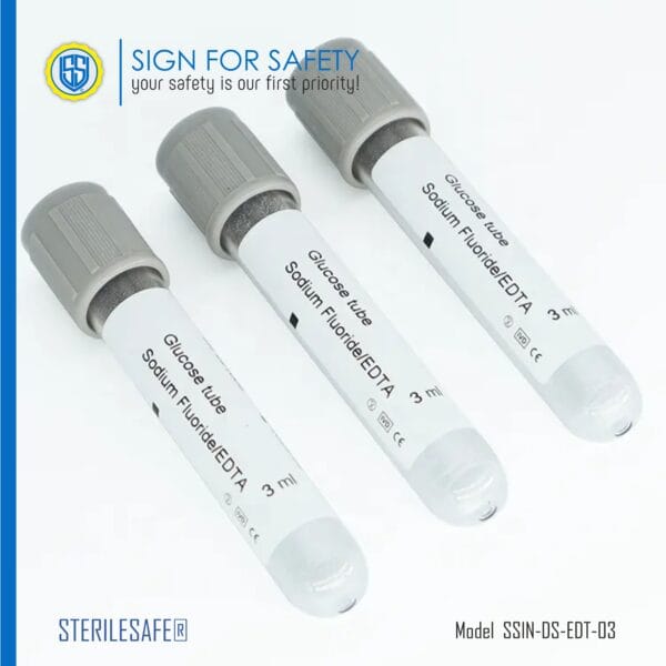 STERILESAFE® Fluoride Blood Collection Tube for glucose testing.